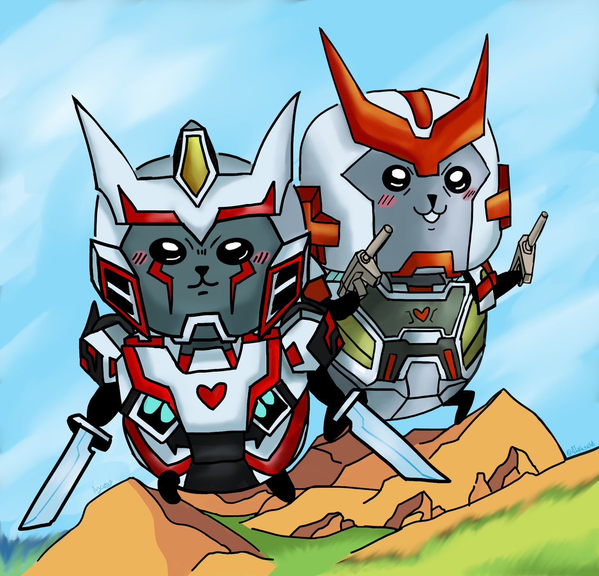 ATaragashi's tweet image. Commision for @wxnd_0 
Dratchet Chiikawa!!
#Dratchet #maccadam #maccadams