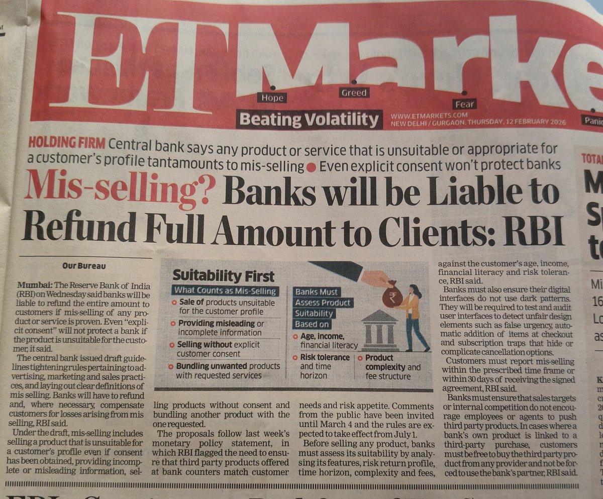 stocktalk20's tweet image. #Misselling: Now #RBI has mandated that banks have to refund the full amount to the client if it is a mis-sell, irrespective of consent by the client. It is a major relief to the customers who are being fooled by the sales team.