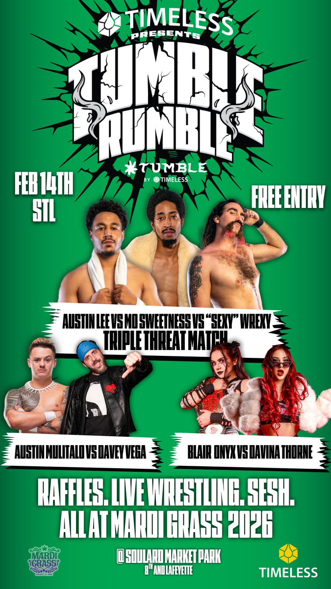 cswwrestlingkc's tweet photo. 🚨 ST. LOUIS — WE’RE COMING FOR YA 🚨
Central States Wrestling &amp; TIMELESS present “TUMBLE RUMBLE” this Saturday ‼️

📍 Soulard Market Park (8th &amp; Broadway)
🗓 Saturday, Feb 14
🕒 1:30 PM
🎟 FREE | 21+ w/ valid ID https://t.co/ZDXZrDYQE3