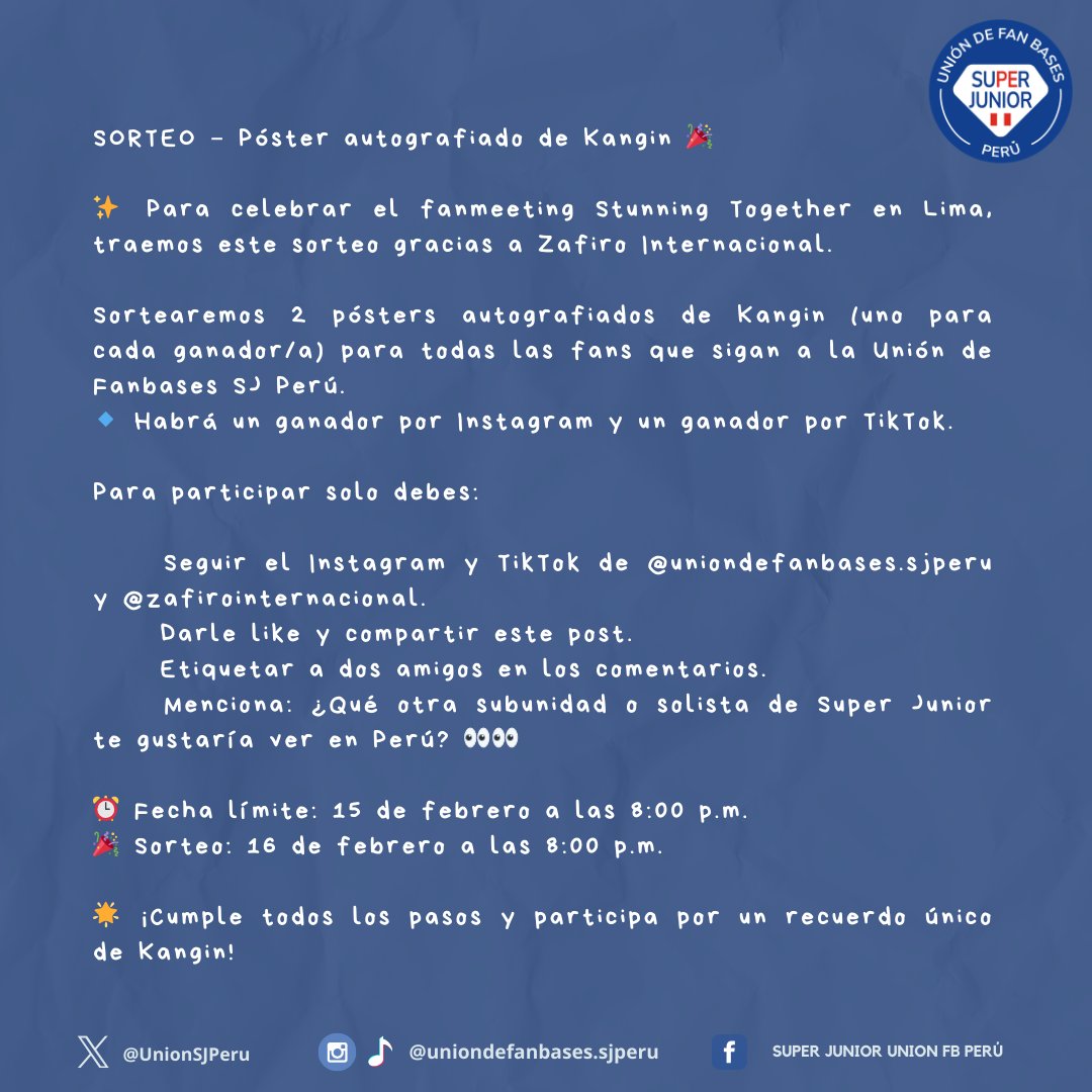 SORTEO – Póster autografiado de Kangin 🎉

Para celebrar el fanmeeting Stunning Together en Lima, traemos este sorteo gracias a <a href="/zafiroLive/">Zafiro Internacional</a> 

Sortearemos 2 pósters autografiados de Kangin (uno para cada ganador/a) 

Sigue los pasos del post para participar ☺️

#강인 #KANGIN