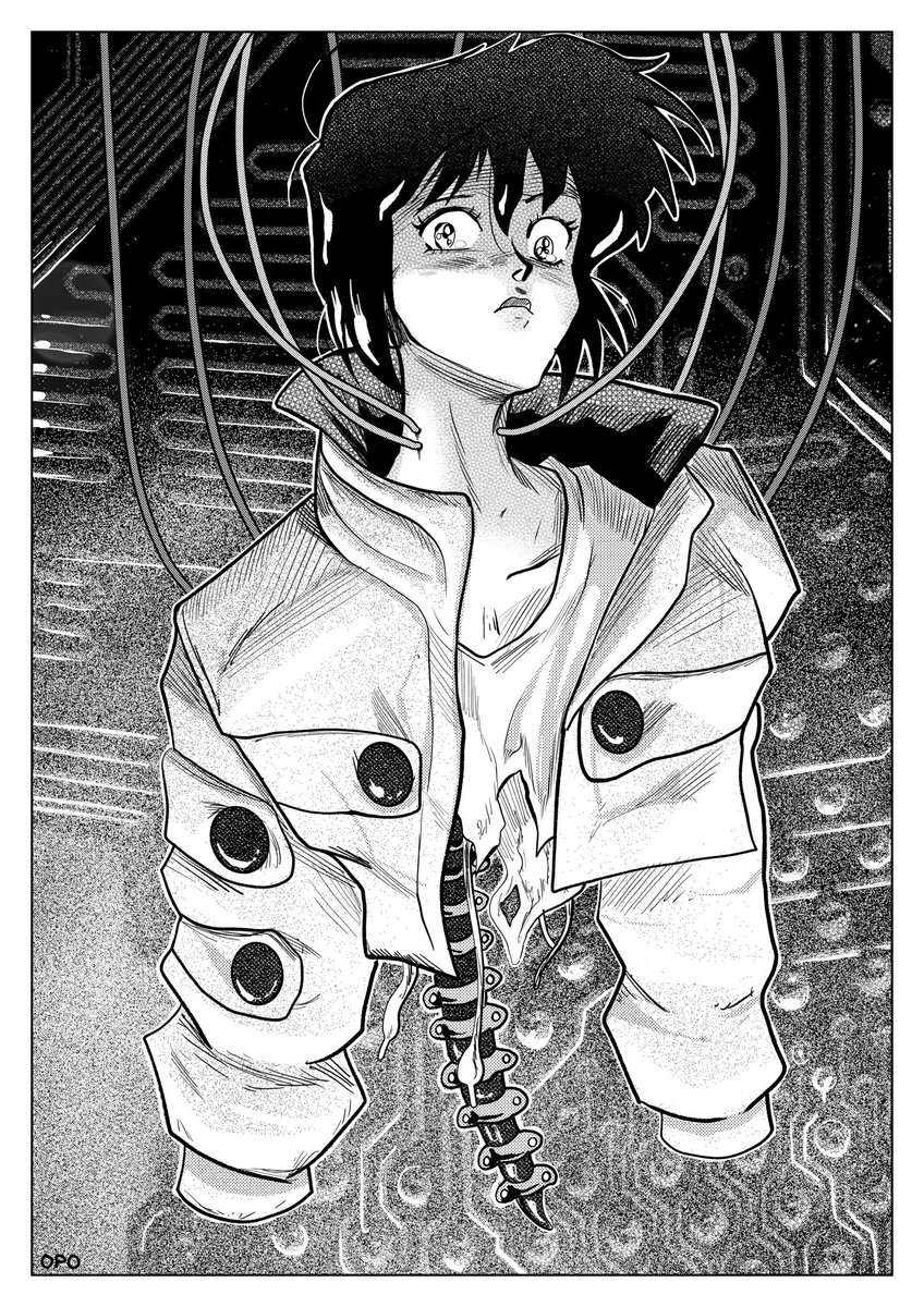 Illustration, Ghost in the Shell.
#cyberpunk #horror