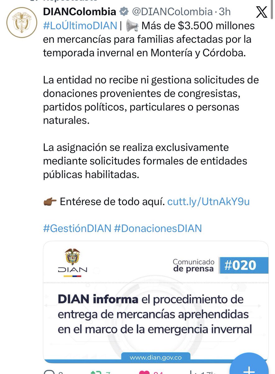 La Sra <a href="/sarayrbechara/">Saray R. Bechara</a> hoy salió a decir que había gestionado una donación de la DIAN para Córdoba para posar de salvadora y la misma institución acaba de decir que es MENTIRA.

No le bastó con un marido ladrón, ella ahora usurpa méritos del gobierno al que le dice miserable.