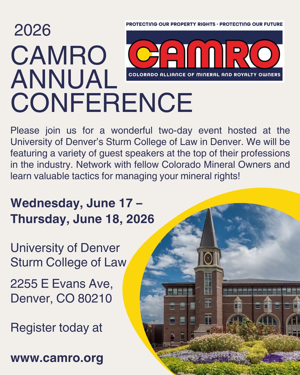 Registration for CAMRO's 9th Annual Conference is open!

Wednesday, June 17, - Thursday, June 18, 2026

University of Denver Sturm College of Law | Denver, CO

Register today!

camro.org/content.aspx?p…
