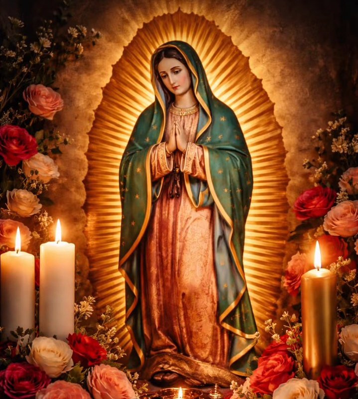 ✝️ Dios te salve, María, 
llena eres de gracia;
el Señor es contigo.
Bendita Tú eres 
entre todas las mujeres,
y bendito es el fruto de tu vientre, Jesús. 

Santa María, Madre de Dios,
ruega por nosotros, pecadores,
ahora y en la hora de nuestra muerte. Amén 🙏