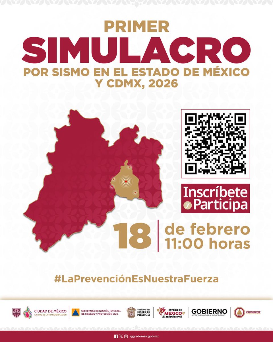 Cbt4Texcoco's tweet photo. El próximo 18 de febrero se realizará  el primer  #SimulacroSismoEdoMex a las 11:00 horas. 
Participa  y registra tu inmueble en: https://t.co/mukarkvmYO y juntos fortalezcamos la capacidad de respuesta ante emergencias.

#ElPoderDeServir
#EdoMex
@Edomex 
@delfinagomeza https://t.co/9K7ByI9j2M