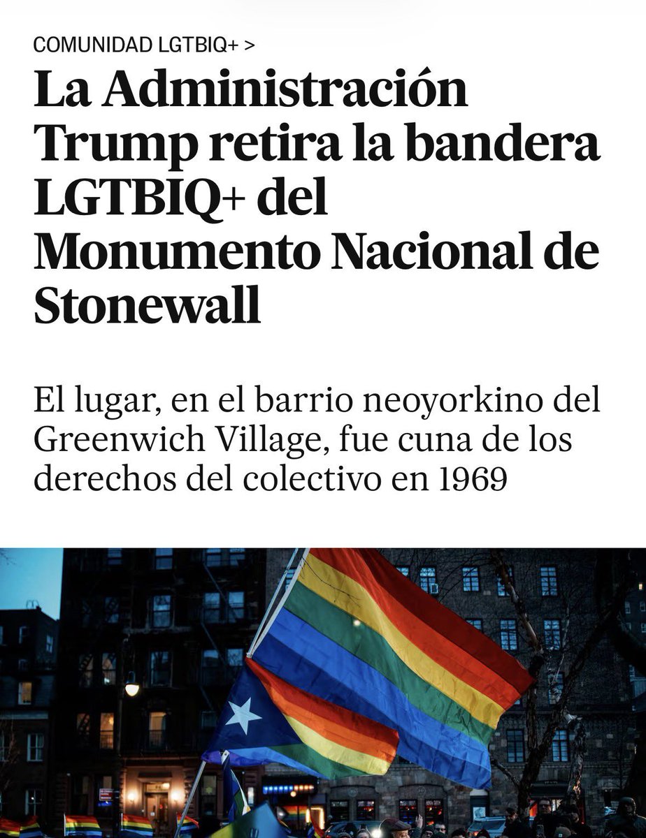 Alta traición a la memoria histórica LGTBIQ+ al retirar nuestra bandera 🏳️‍🌈 del monumento de #STONEWALL en #NUEVAYORK #NYC por la administración #TRUMP.  #ORGULLOENCOMUNIDAD