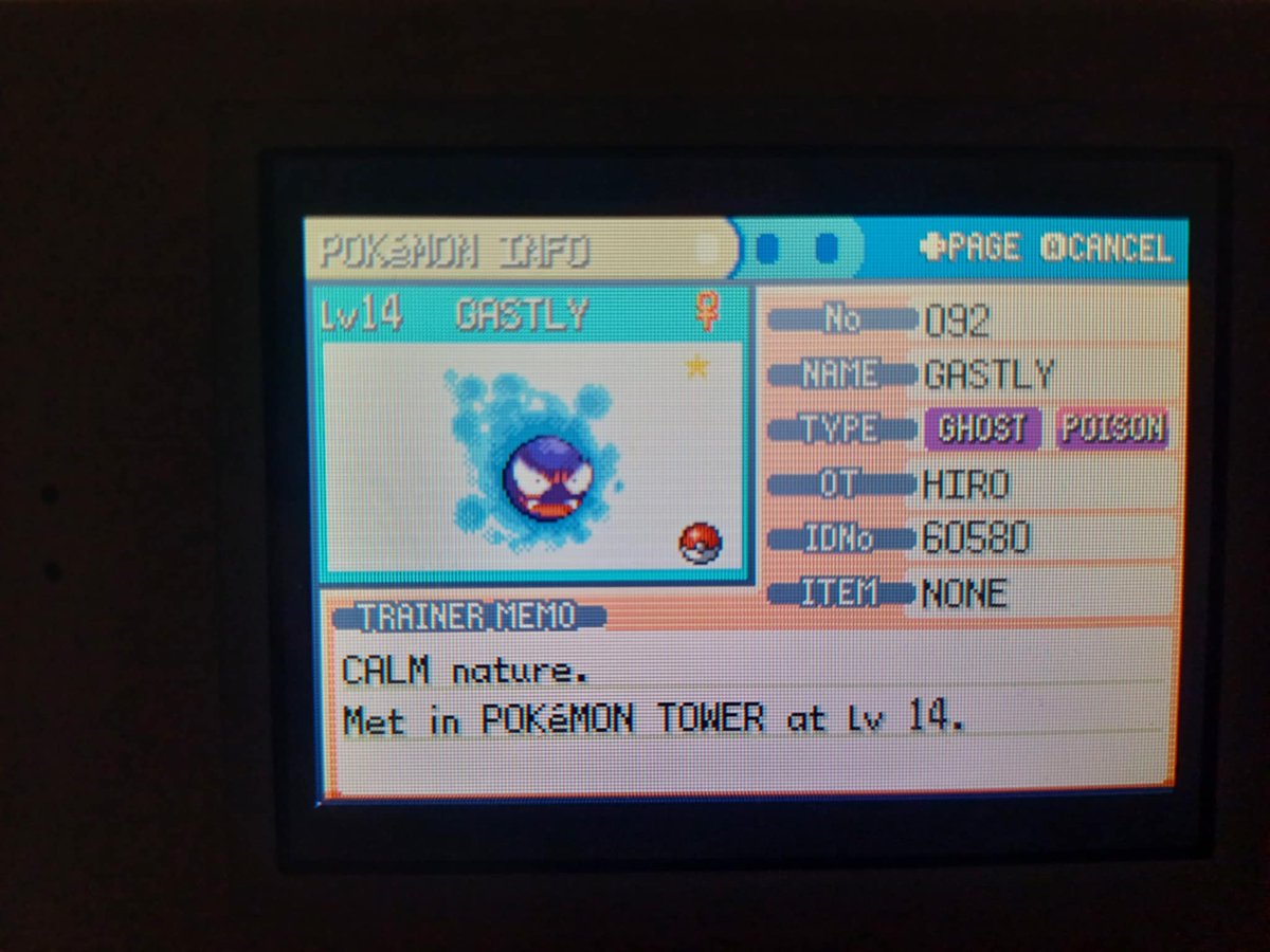 After 11030 random encounters I finally got shiny ghastly, which I ev trained in sp.A and spe and evolved into one of my favorite shiny pokemon in 3rd gen, gengar ✨✨✨