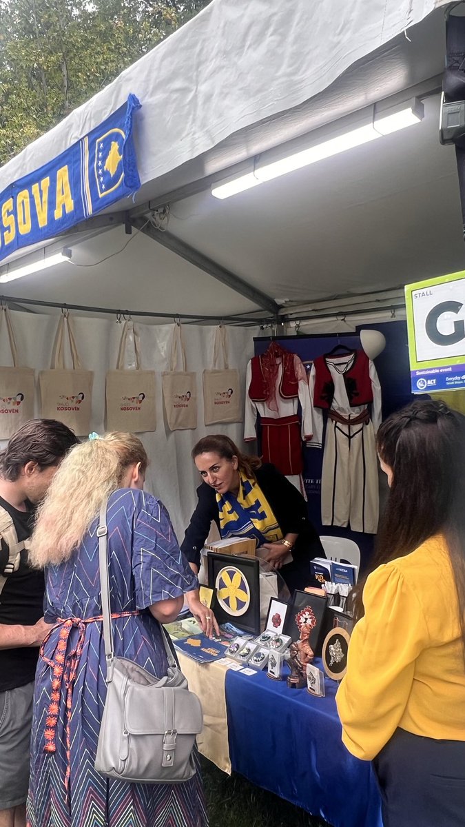 KosovoinAUS's tweet photo. DAY 2
Stall G33 was the path to a journey from Glebe Park, Canberra 🇦🇺, towards Kosovo. Although it was raining ☔, this didn’t stop us from virtually taking visitors on a walk through history, culture, tradition, and tourism.
It was cool talking about🇽🇰 over a glass of Peja🍺 https://t.co/9H1rUstX9k
