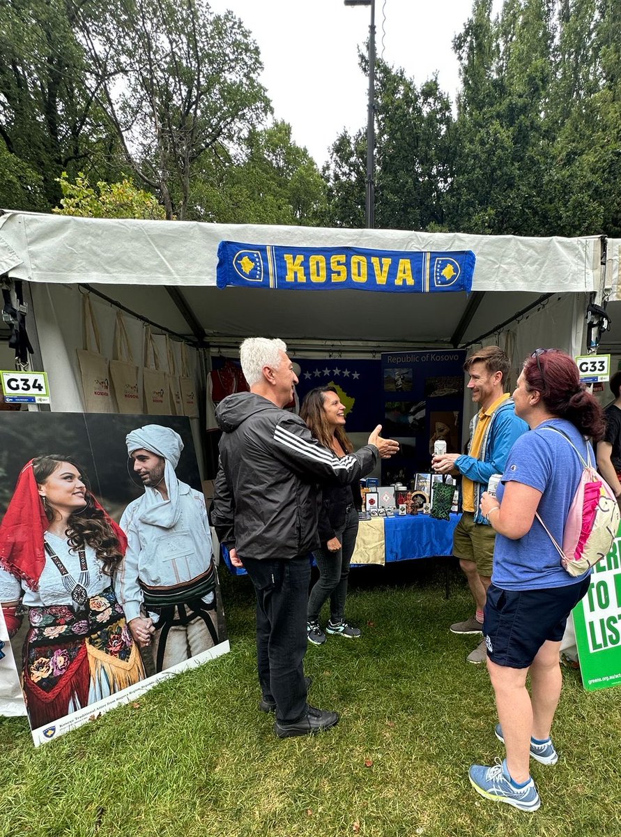 KosovoinAUS's tweet photo. DAY 2
Stall G33 was the path to a journey from Glebe Park, Canberra 🇦🇺, towards Kosovo. Although it was raining ☔, this didn’t stop us from virtually taking visitors on a walk through history, culture, tradition, and tourism.
It was cool talking about🇽🇰 over a glass of Peja🍺 https://t.co/9H1rUstX9k