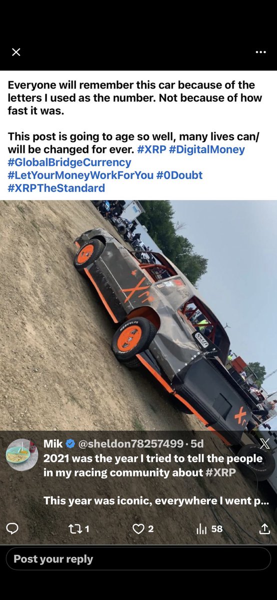 One day I really hope to race at the highest level and represent <a href="/Ripple/">Ripple</a> to the world..

 in 2021 I represented $XRP on my race car and oddly enough, it was the best season I ever had and also was the year I gained a ton of haters due to winning everything in site. 
<a href="/uptownsaul/">Saul 🌱</a>