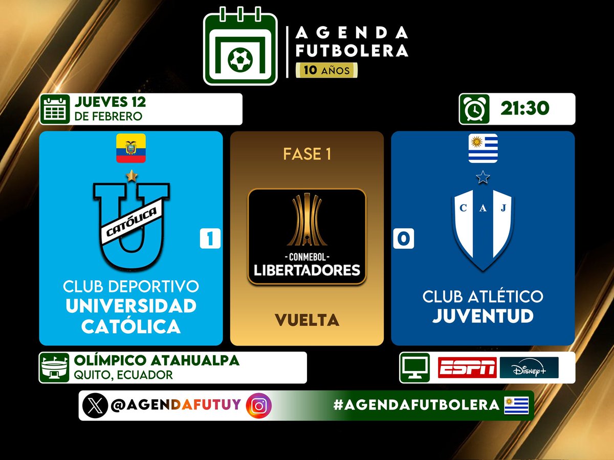#AgendaFutbolera 🗓️⚽
<a href="/AgendaFutUY/">Agenda Futbolera</a> 👥🔗

✅ 𝑬𝑺𝑷𝑬𝑪𝑰𝑨𝑳𝑬𝑺

➡️ Copa del Rey 🇪🇸 
Atlético de Madrid 🔴⚪ 🆚 Barcelona 🔵🟣

➡️ <a href="/Libertadores/">CONMEBOL Libertadores</a> 🥇
Universidad Católica 🇪🇨 🆚 Juventud 🇺🇾
