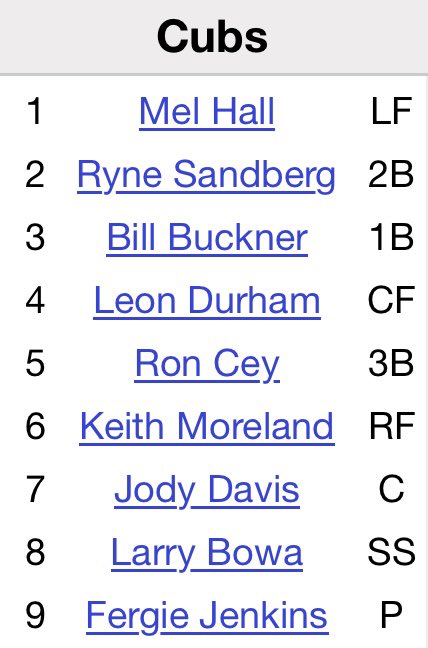 CubWin's tweet photo. 43 days left until opening day.
Cubs starting lineup on opening day 43 years ago in 1983. https://t.co/DbyRndYrVW