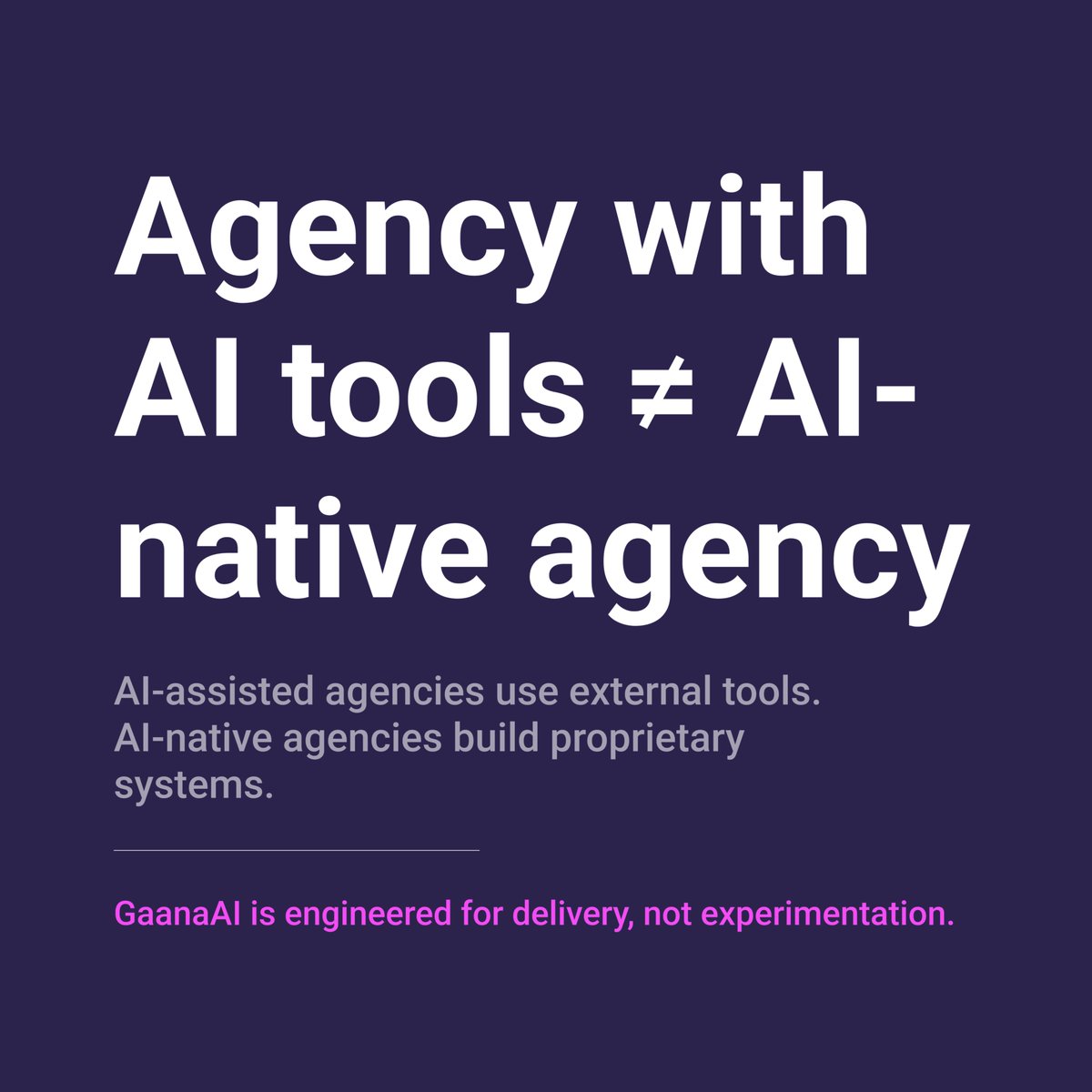 thinkingkiddo's tweet photo. For decades, agencies scaled by hiring. That's breaking. AI-native means building systems, not using tools.   

At @GaanaAI , we were a tool brands experimented. We built systems delivering finished work brands bought.

@ycombinator now backs AI-native agencies.

@aaron_epstein https://t.co/rtAdlgq0F8