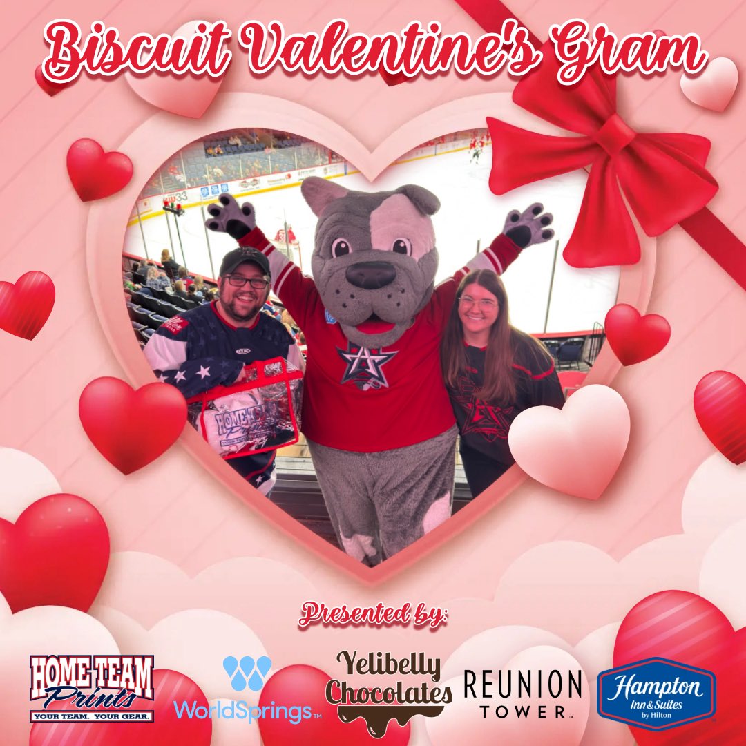 bestechlmascot's tweet photo. Happy Valentine’s Day to these amazing couples 💘🐾
Loved spreading the love at the Rink of Red ❤️
#BiscuitValentinesGram #AllenAmericans https://t.co/EOiAqdmz7E