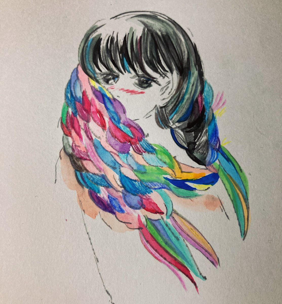 新しいまふらーが嬉しくて🧣 #絵描きの輪 #水彩画 #スケッチ #イラスト