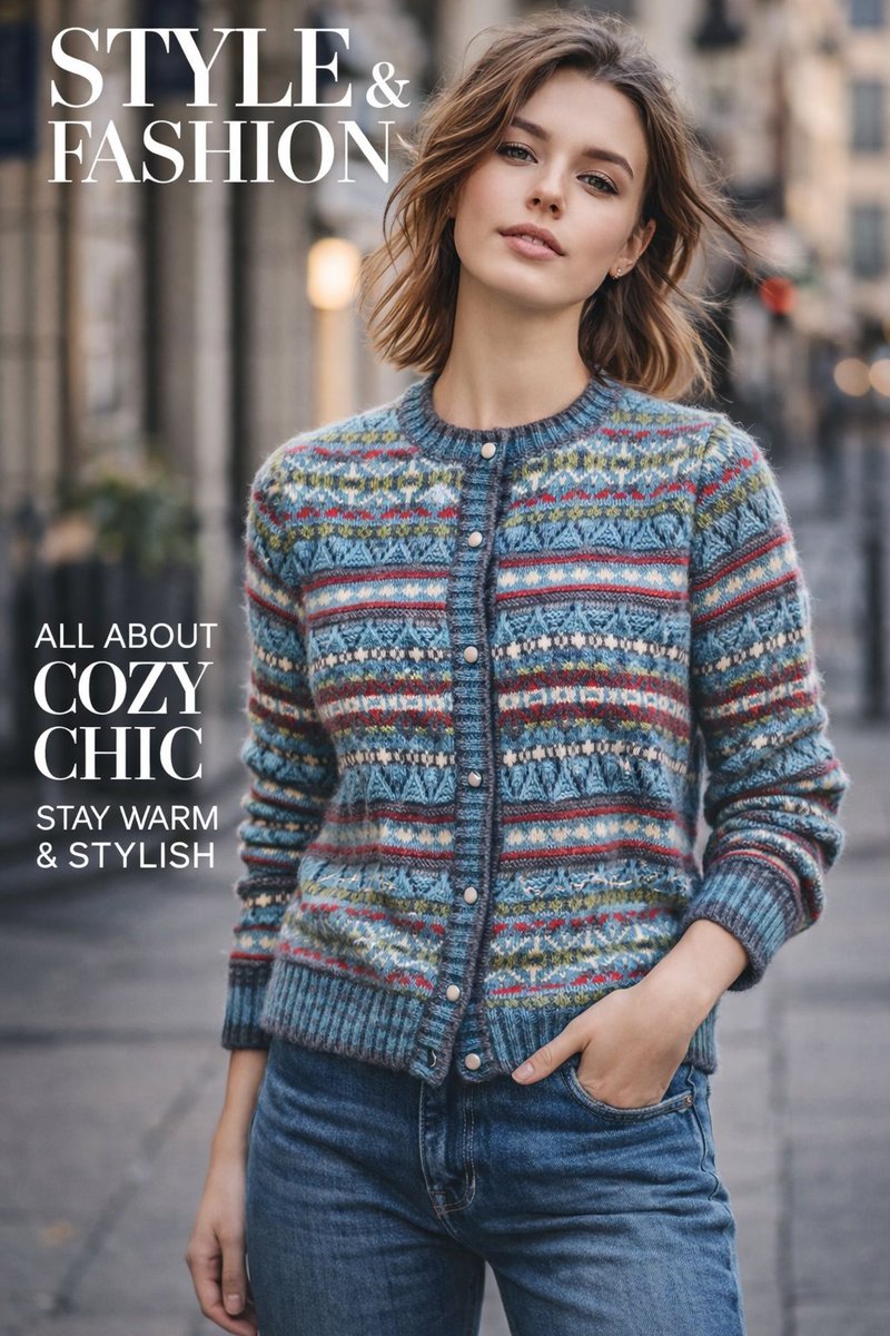 TOMO_LoopDesign's tweet photo. 前に編んだカーディガン、ファッション誌でモデルさんに着てもらうようにチャッピーに頼んだ！

編み図はこちら👇
ダウンロード版　https://t.co/3YlXCzD4FT
プリントアウトのお届け　https://t.co/nfPi8tSPxN https://t.co/48Df9IEDdK