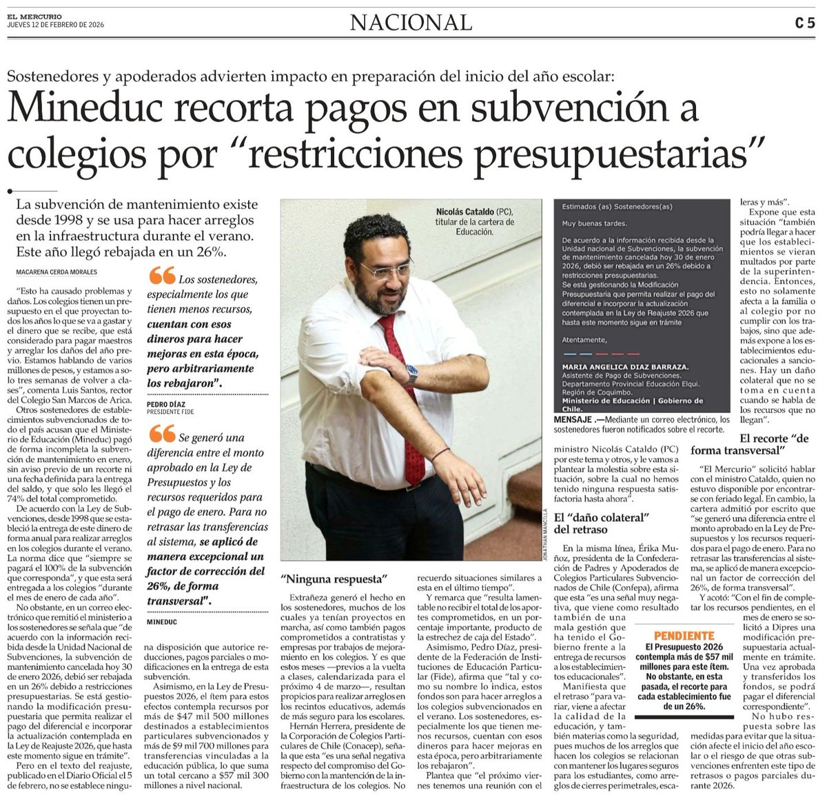 📰 Impacto al inicio de año escolar:

🔴 Ministerio de educación recorta pagos en subvención a colegios por "restricciones presupuestarias"