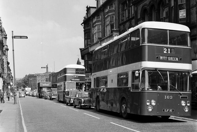 A traffic jam along Market Street, Wigan in 1970.
(Photograph and information from the Wigan Today website.)