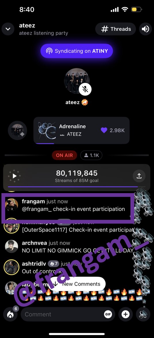 frangam_'s tweet photo. stationhead check-in 260211 🎧

#ATEEZ #에이티즈 #GOLDENHOUR #GOLDENHOUR_Part4 #Adrenaline #AdrenalineListeningParty https://t.co/yshU7pN6Yr