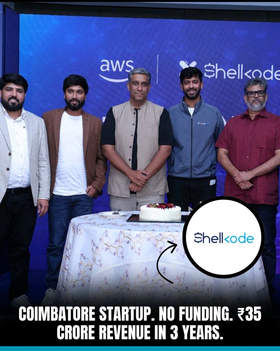 tweetKishorec's tweet photo. Coimbatore. No funding. ₹35 crore revenue in 3 years.

🔹ShellKode's story is everything people claim is impossible in Indian tech.

🔹Founded in 2021 by Arun Kumar and Bhuvanesh R. chose Coimbatore deliberately, not as a cost play, but to prove that serious tech companies can be built outside Bangalore, Pune, and Hyderabad.

Here's what they've built:

🔹Zero to ₹35 crore revenue in 3 years (bootstrapped)

🔹188% CAGR

🔹200+ clients including Zepto, DTDC Express Limited, KreditBee

🔹110 employees (doubling in 2026)

🔹Amazon Web Services (AWS) Partner of the Year (Social Impact, 2024)

That's not a unicorn theater. That's profitable, repeatable, real business.

🔹Co-founder Bhuvanesh R didn't finish high school. He worked in a textile mill. Taught himself coding online. Today, he's the CTO of a company that signed a multi-year Strategic Collaboration Agreement with AWS!

That's not inspirational fluff.

That's proof that talent exists everywhere - access doesn't.

🔹In September 2025, Shellkode signed a multi-year Strategic Collaboration Agreement with AWS to fast-track Agentic Al adoption across India.

🔹In December 2025, they became an AWS Pattern Partner - an invite-only role where they co-design repeatable Al blueprints for global enterprises.

🔹They're publishing 80+ ready-to-deploy Al agents on AWS Marketplace.

🔹And they won AWS AI Conclave's Market Disruptor award for the third consecutive year (2024-2026).

🔹They even launched EmpowerHer, an initiative to train 1 lakh women developers in Generative Al.

Not as CSR. As a talent pipeline strategy.

🔹Because they understand something most companies don't: the best talent isn't concentrated in metros. It's distributed across India, waiting for access.

🔹You don't need Bangalore to build a 35 crore tech company.

🔹You don't need VC funding to grow 188% CAGR.

🔹You don't need a CS degree to become a CТО.

🔹You need real customers, real problems, and real execution.

Coimbatore to AWS Strategic Partner in 3 years.

That's a playbook more Indian founders should study.

#coimbatore #Al #startups #bootstrapped #deeptech

Shared via Abhay Tulsian handle