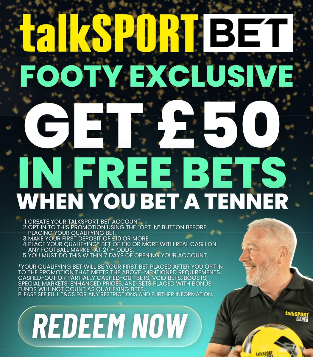 Ready to kick off more BIG WINS? ⚽️

Bet £10 on football and unlock £50 in FREE bets at TalkSport BET 🚀 

1️⃣ Create your account
2️⃣ Opt in to the promo
3️⃣ Deposit £10+
4️⃣ Place your qualifying bet at 2/1+ odds
5️⃣ Redeem within 7 days!

ow.ly/EBN850Ye8R8 🔗

#OddsPlays