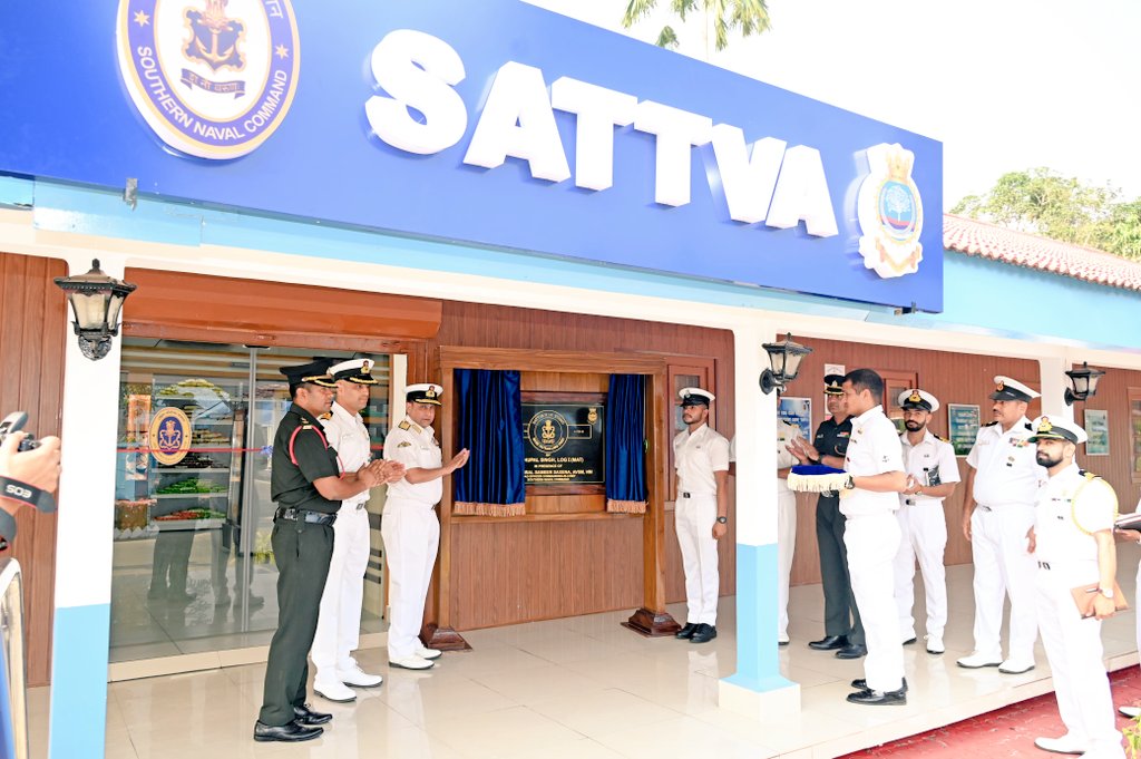 IN_HQSNC's tweet image. A New Ration distribution facility named ‘Sattva’ was inaugurated at Base Victualling Yard, #Kochi in the presence of VAdm Sameer Saxena #FOCINC #SNC.
This modern facility strengthens SNC’s logistics infrastructure and is set to provide a smooth, efficient and user-friendly