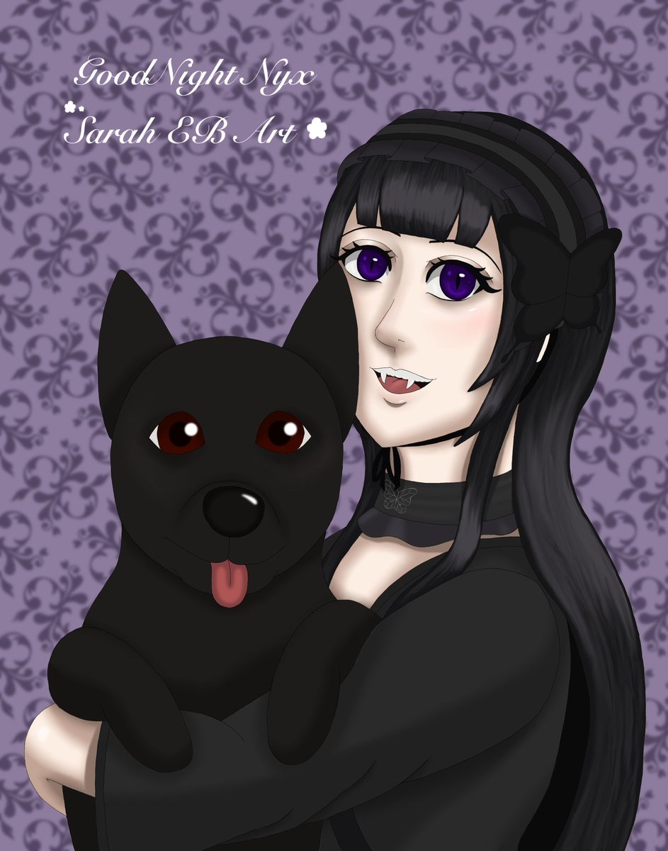 My sona oc Nyx and her mini hellhound Mare(Ive decided thats his name now) #digitalart #animeartist #originalcharacterart