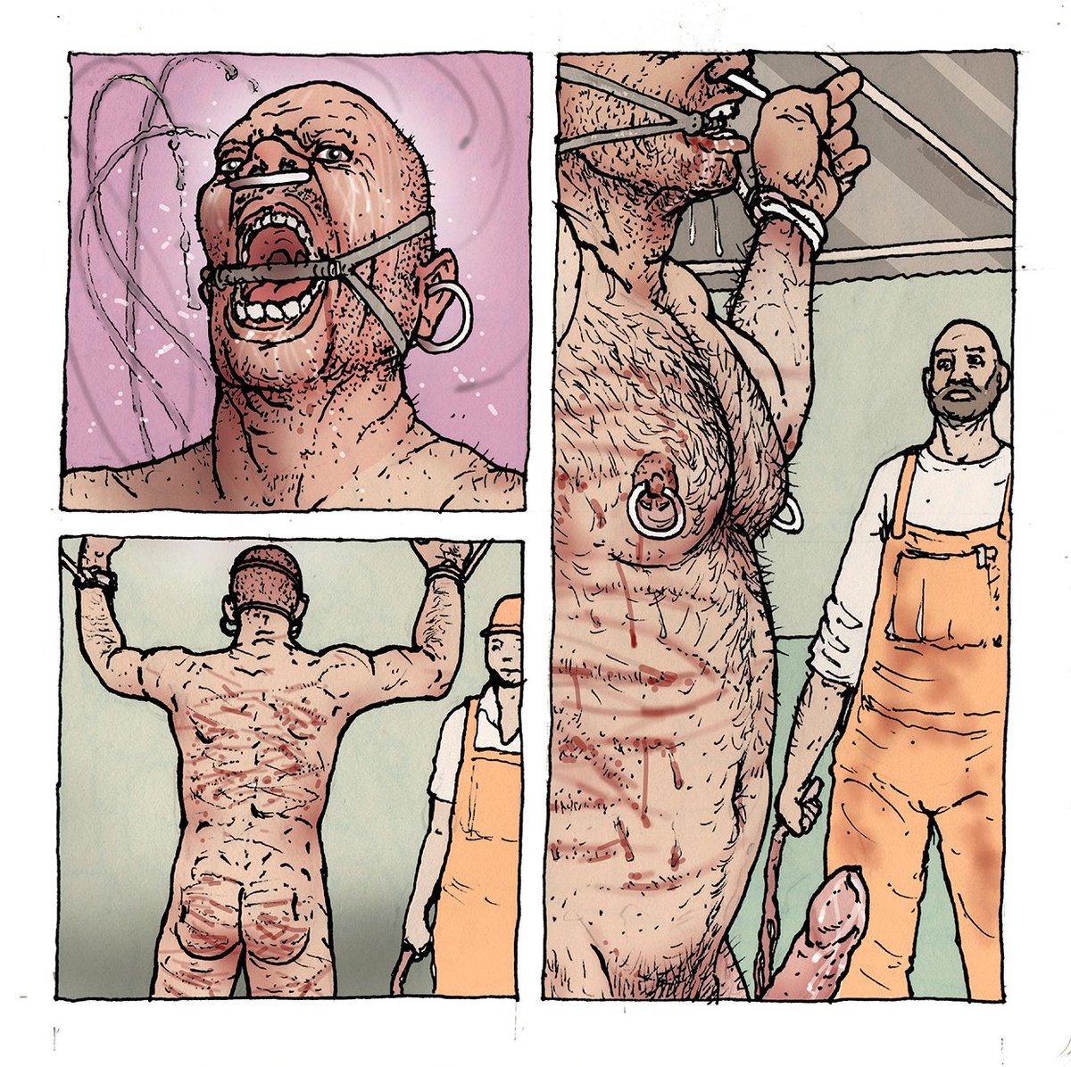 Pote82722945's tweet photo. This is the 13th of 16 posts that tell the story of the pig. The handlers, realizing that humiliation and violence gave the pig pleasure, decided to test its limits and whipped it forcefully and brutally, and even then the pig bleated with an erection. https://t.co/Vi1q1yEd28 https://t.co/Pk6vR9FLJA