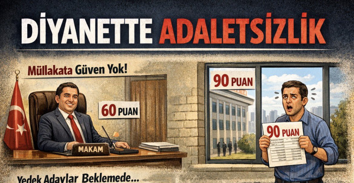 Diyanet gibi güzide bir kurumun adı, iktidarın liyakati hiçe sayan atama politikaları yüzünden adaletsizliklerle ve mülakat mağduriyetleriyle anılır hale geldi. 

🔹 Mülakat sistemine güven yok.
🔹 Personel açığı varken yedek adaylar bekletiliyor.
🔹 Vekil imamlar 16 bin lira