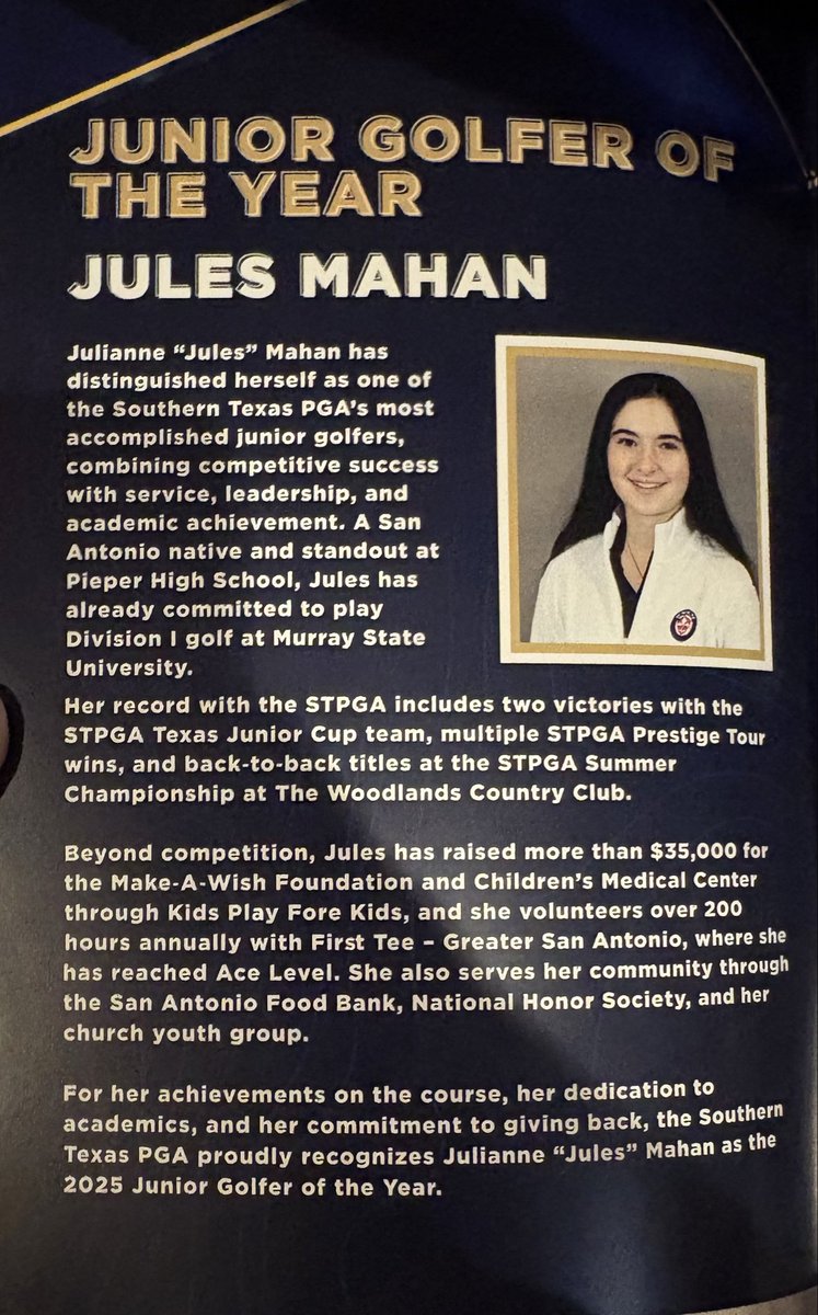 snmgolf's tweet photo. Watching Jules receive the Junior Golfer of the Year at the STPGA banquet- proud is an understatement! https://t.co/efMYjGi79H