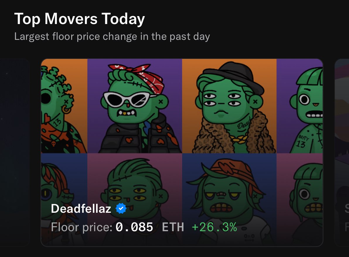 betty_nft's tweet photo. Another day another top mover on @opensea 
Can’t kill what’s already dead. 🤝 Get in here, anon. https://t.co/d3pJmqrjmS