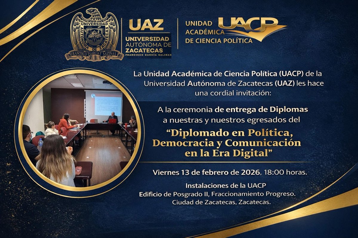 UAC_PoliticaUAZ's tweet photo. Reconocemos el esfuerzo que transforma el conocimiento en compromiso con la sociedad 🎓✨📚✨ Celebramos la dedicación de quienes concluyeron el “Diplomado en Política, Democracia y Comunicación en la Era Digital” 🎓💻 espacio de reflexión frente a los desafíos de la vida pública https://t.co/vAJ8JvUfwo