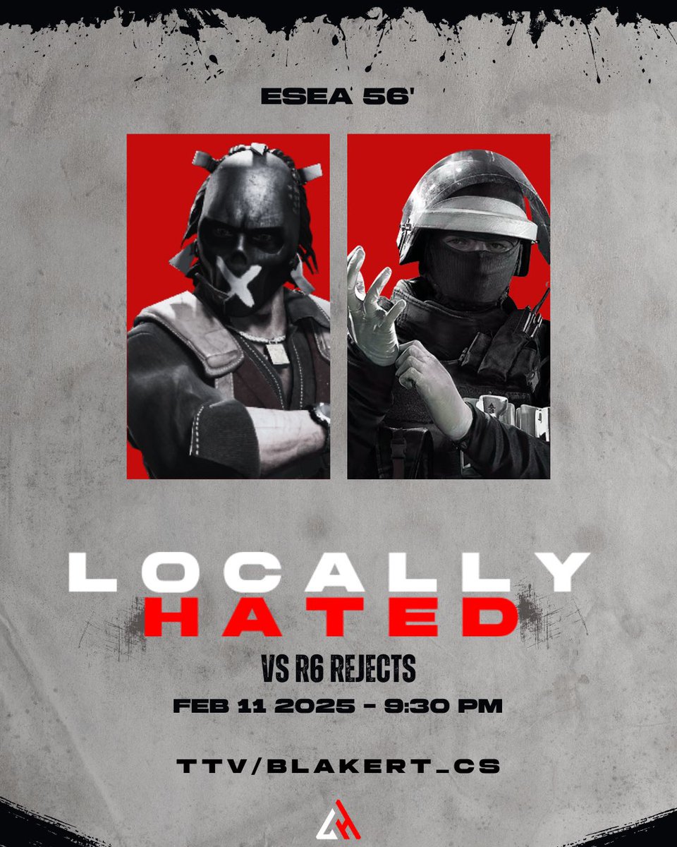 LocallyHatedNA's tweet photo. This isnt Chalet,
This is Counter Strike.
π: @ESEA Season 56
π: #R6Rejects
β°: 9:30PM CST
ποΈ: @blakert_cs
π₯: @expdotdotdot
Stream linked belowππ»
#EmbraceTheHate https://t.co/88dCPjrU2y