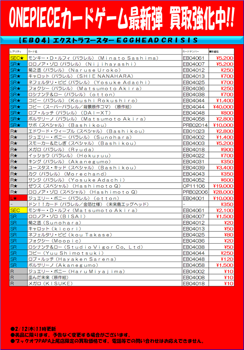 ONEPIECEカードゲーム エクストラブースター 「EGGHEAD