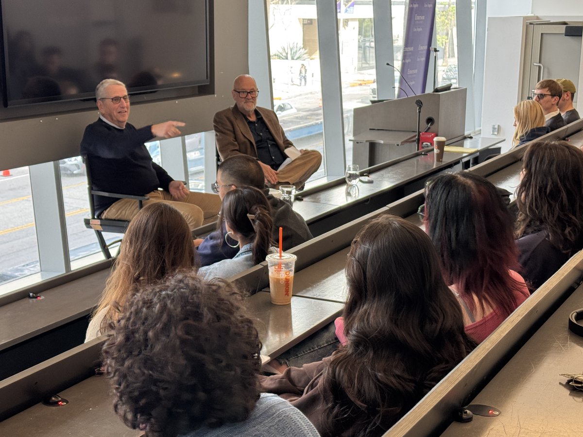 EmersonLAcenter's tweet photo. Students received a double dose of industry insight today! 🤩✨ Legendary TV exec Doug Herzog ’81 sat with students, answering questions.

Writer and producer Alex Fumero joined us for Industry Insights, offering advice on breaking into and navigating the industry. https://t.co/u1MrqZImzX