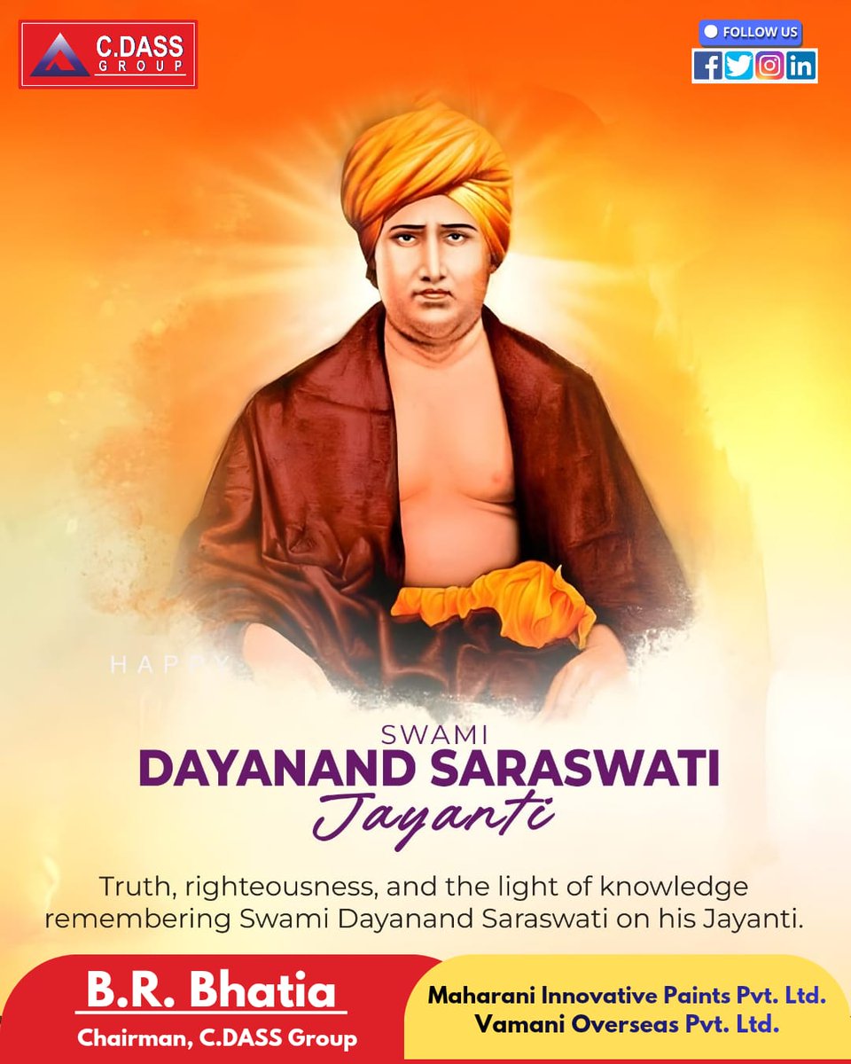 brbhatia_cdass's tweet photo. Swami Dayanand Saraswati Jayanti 🙏
Today we remember Swami Dayanand Saraswati Ji, a true symbol of truth, integrity, and reform.
His teachings inspire us to lead with honesty and responsibility.
#SwamiDayanandSaraswati #DayanandJayanti #TruthAndIntegrity #EthicalLeadership https://t.co/LGz5JltjDD