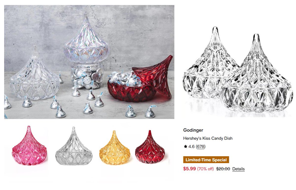 Godinger Crystal Famous Hersheys Kiss Crystal Candy Dish only $5.99 + Free Pickup at Macy's or Free Shipping with $25 order. Very popular Candy dishes, they are great quality. 
Click shopstyle.it/l/cybKT