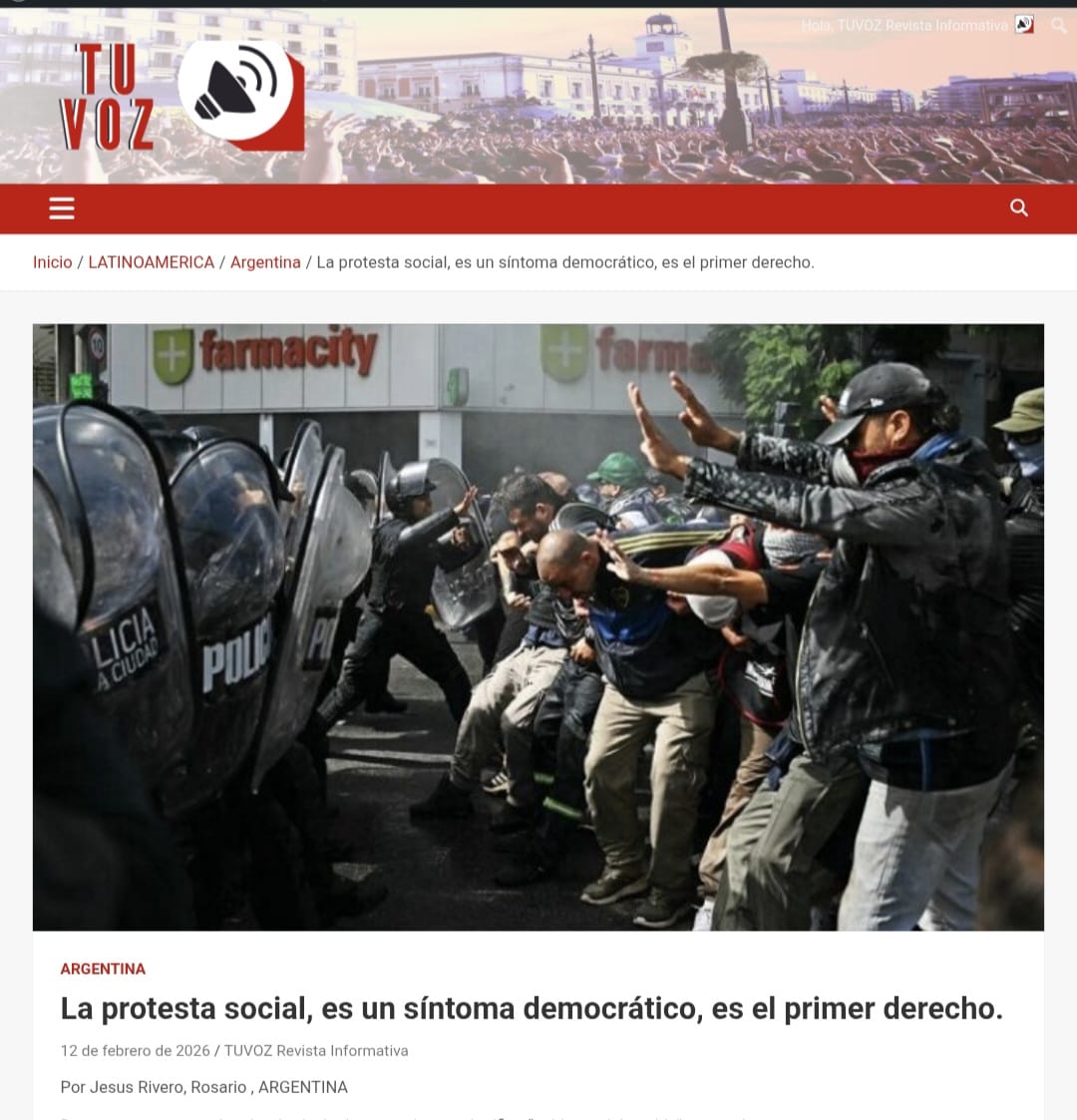 Argentina
La protesta social, es un síntoma democrático, es el primer derecho.
Por Jesus Rivero, Rosario , #ARGENTINA
#Democracia que significa “gobierno del pueblo”, en teoría. ¿En la práctica, es el pueblo quien gobierna? Jacques Lacan, planteaba que cuando uno plantea un