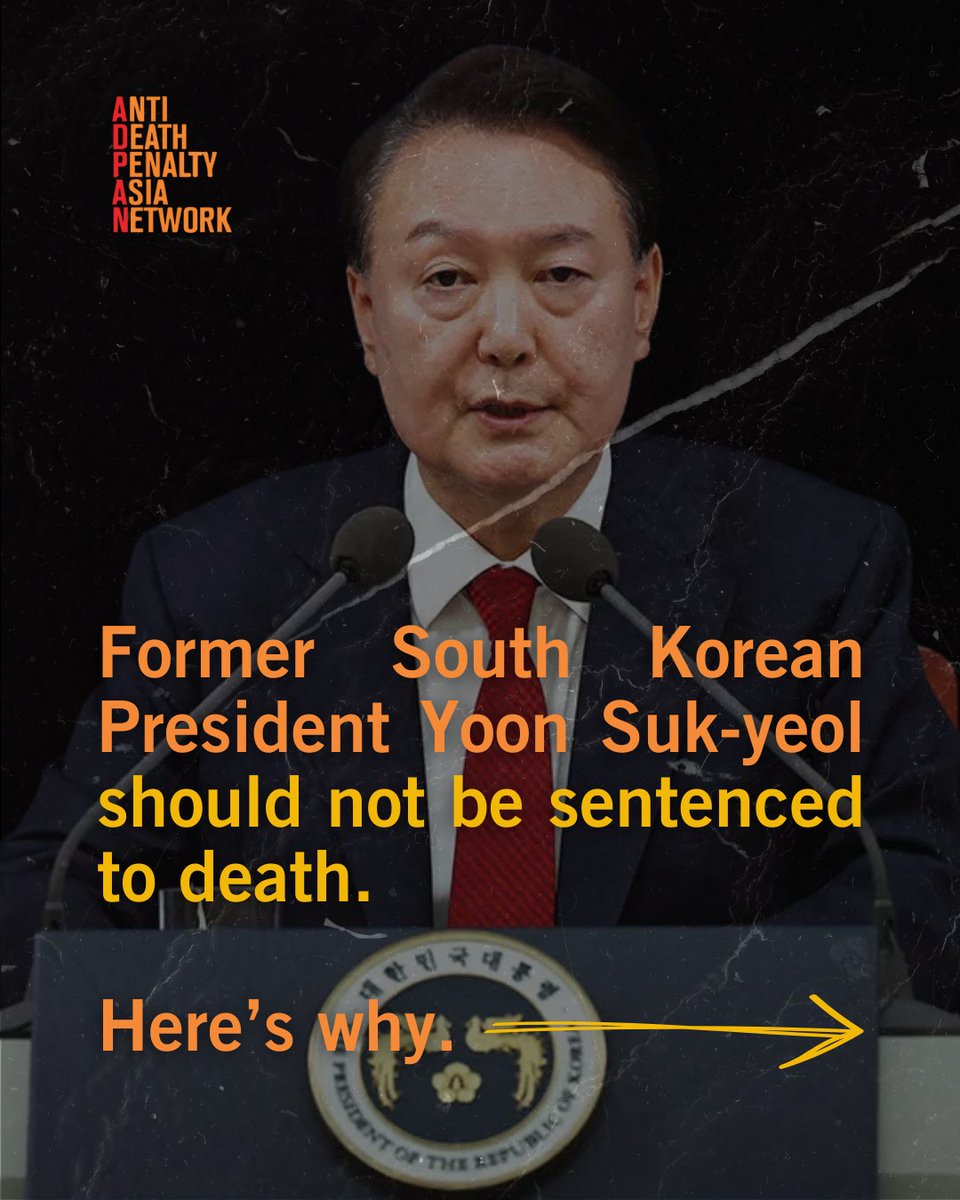 ADPANetwork's tweet image. The ongoing proceedings regarding former President Yoon have brought South Korea’s stance on the death penalty back to the forefront of international legal discourse.

#SouthKorea #HumanRights #Abolition #JusticeSystem #YoonSukYeol