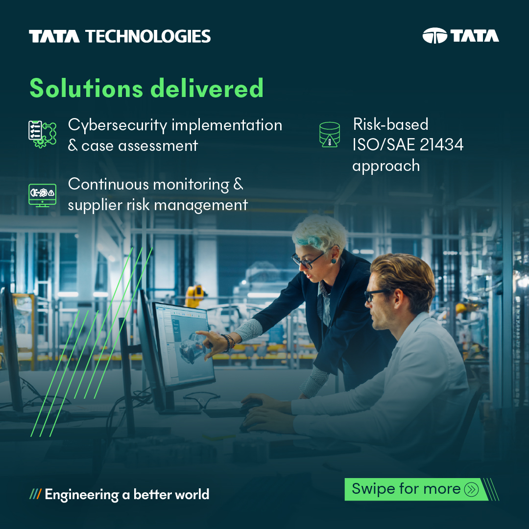 TataTech_News's tweet photo. #SoftwareDefinedVehicles 🔐 – Where cybersecurity compliance isn't optional — it's mission-critical.
When a leading European luxury OEM wanted delivery of cybersecurity solutions and a tailored ISO/SAE 21434 approach with UNECE/R155 requirements, they turned to #TataTechnologies. In just under 3 months, we delivered full compliance through a risk-based ISO/SAE 21434 approach, complete with continuous monitoring, supplier risk management, and cybersecurity case readiness.
👉 Swipe through to see how we tackled legacy challenges and accelerated certification, all while keeping safety and scalability front and center.
Want to know how we can help your #SDV programs go further, faster, and safer?
📅 Book a 1:1 session with our experts today:
https://t.co/103yG9sj9Q
#Cybersecurity #Mobility #EngineeringABetterWorld #EngineeringASoftwareDefinedFuture