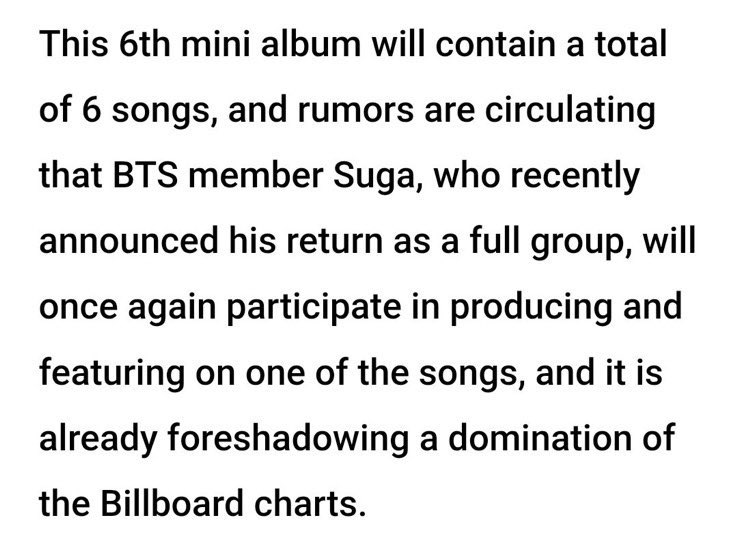 มินิอัลบั้มชุดที่ 6 ของ IU จะมีทั้งหมด 6 เพลง และมีข่าวลือว่าพี่ยุนกิจะกลับมามีส่วนร่วมอีกครั้ง ทั้งในฐานะโปรดิวเซอร์และศิลปินฟีเจอริงหนึ่งในเพลงของอัลบั้มนี้ เอาละๆๆๆ👀👀👀👀👀👀👀👀👀