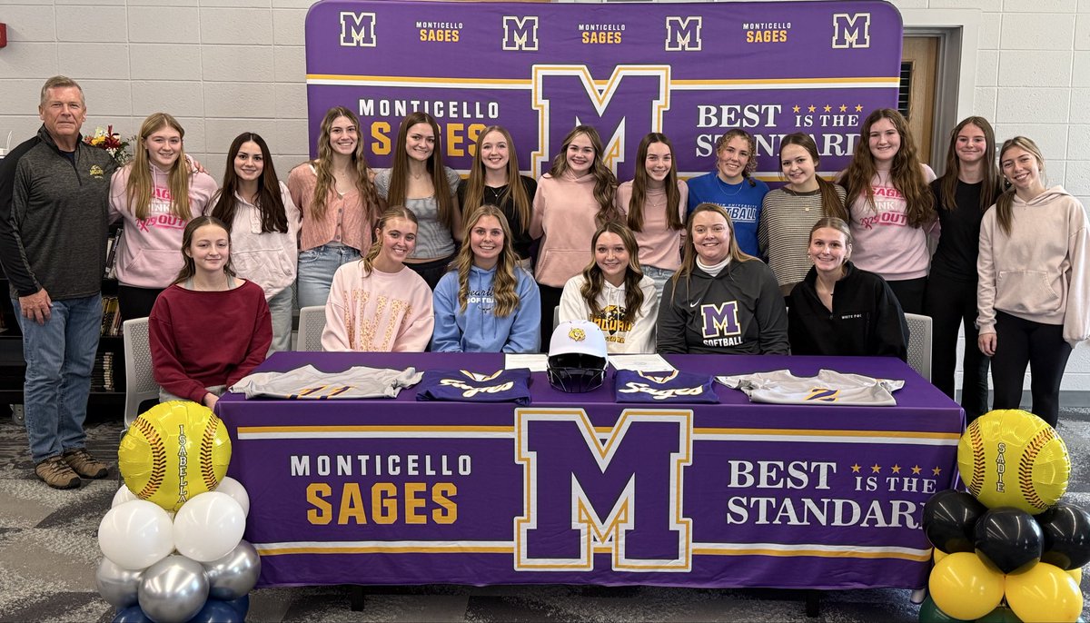 SagesAthletics's tweet photo. 🥎 Walsh & Beery Sign to play at the next level!   

Congrats to MHS seniors @SadieGWalsh (Danville Area CC) & @IsabellaBeery55 (Heartland CC) on their commitment to continue their softball careers!
@daccwsb @HCC_Softball 

Sadie: 2x All-State, Silver Slugger, Illinois State Scholar.

Isa: All-State, All-Conf (SB & Golf), IHSA State Qualifier, school record holder.

From 10–14 as freshmen to 24–7 & IPC Champs their junior season! 💪🥎

Proud of these two! Colleges aren’t just getting great softball players, they’re getting outstanding individuals and teammates. Excited for one more season with them as Sages! 💜💛

#GoSages