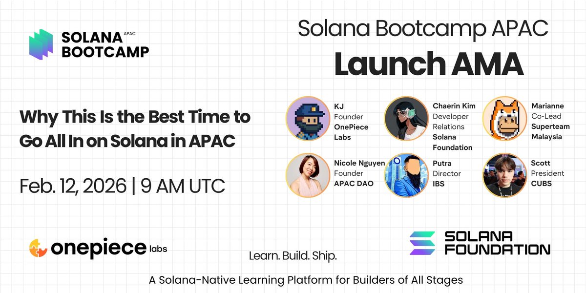 Our Founder <a href="/NicolenguyenEth/">Nicolenguyen.eth</a> is speaking today on X Space:

“Why This Is the Best Time to Go All In on Solana in APAC”

Markets are uncertain. Builders are not.

Join the conversation with leaders from <a href="/OnePieceLabs/">OnePiece Labs</a> , <a href="/solana/">Solana</a> Foundation, Superteam Malaysia &amp; more.

🗓 Feb 12 |