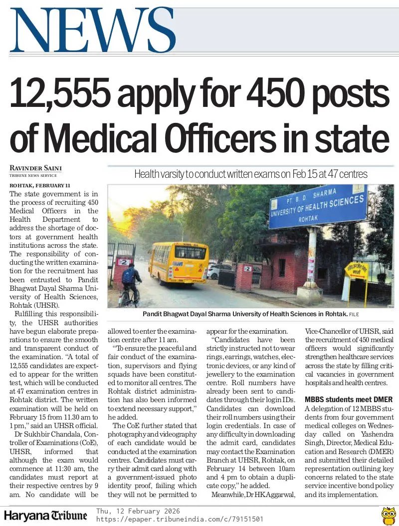 rsainiscribe's tweet photo. 12,555 apply for 450 posts of Medical Officers in state  
#Doctors #MBBS #HealthUniversity #Rohtak #Haryana @thetribunechd @cmohry @ArtiSinghRao @NayabSainiBJP 
https://t.co/hpnjotflku https://t.co/jO2IKIjohE
