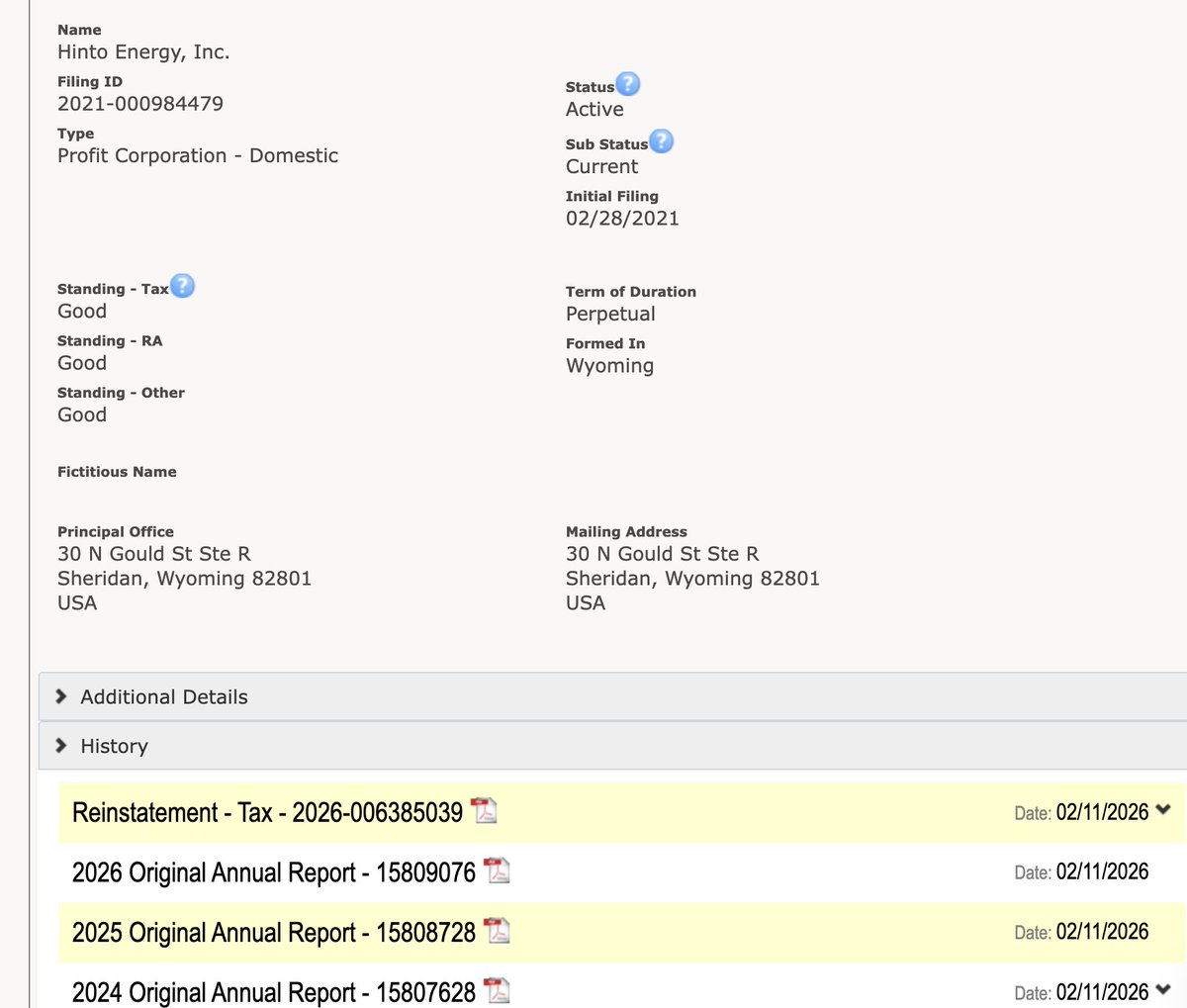 PennyOrca's tweet image. $HENI - ACTIVE on WY SOS. New filings