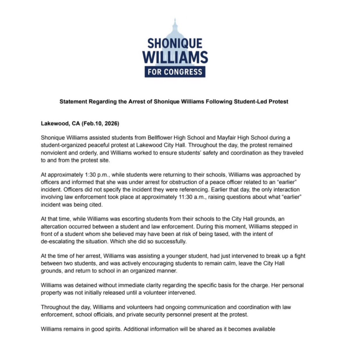 Shonique Williams for Congress tweet media