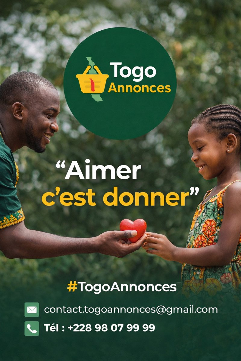 ❤️ Aimer, c’est donner.

Donner un sourire.
Donner du soutien.
Donner avec le cœur. 
🤝Message : “Exprime ton amour à travers une chanson personnalisée. Chez TogoAnnonces, chaque mot compte.
#TogoAnnonces

📩 contact.togoannonces@gmail.com
📞 +228 98 07 99 99