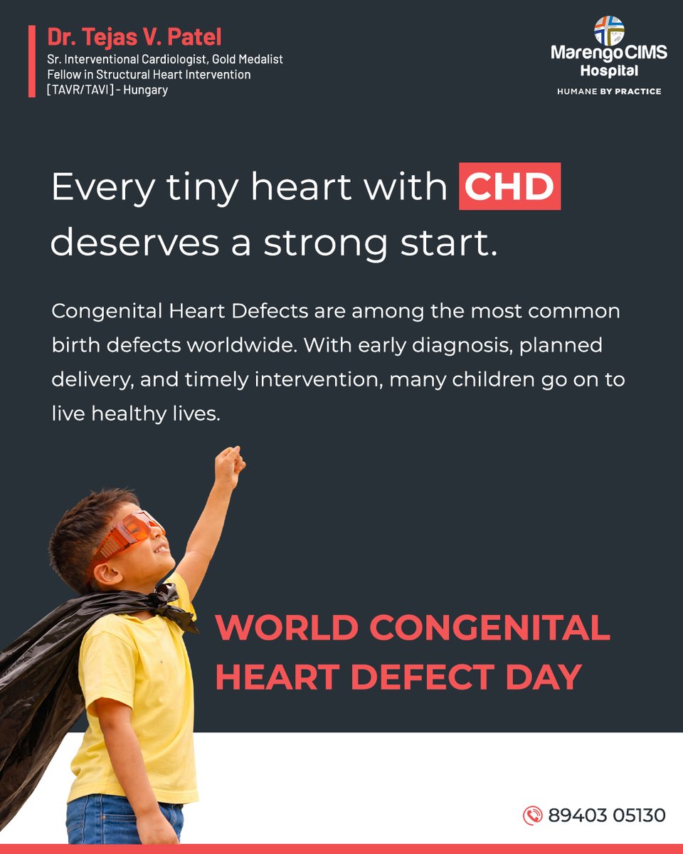 Every tiny heart deserves timely care and a strong start. ❤️

On World Congenital Heart Defect Day, let’s raise awareness about early diagnosis and life-saving interventions.

#WorldCHDDay #CongenitalHeartDefect #IAmHeartHealthy #DrTejasVPatel #Cardiologist #MarengoCIMS