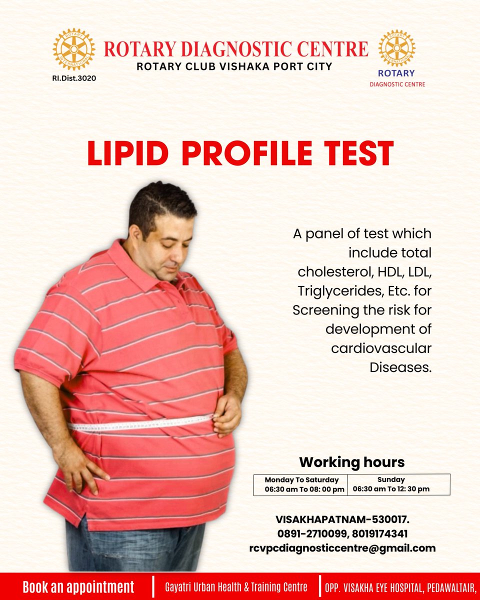 RDC_vizag's tweet photo. High cholesterol often shows no symptoms —
but it silently increases the risk of heart disease.
A simple Lipid Profile Test can help you stay ahead.
Your health is your real wealth.
#PreventiveHealth #CholesterolCheck #HeartCare #DiagnosticCentre #ThyroidCheckup #RegularHealth https://t.co/seHlo0QUnG