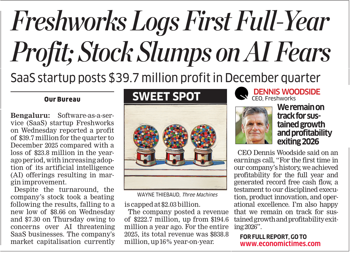 puranchdET's tweet photo. #Freshworks just posted its first full year of profitability. And  still the stock still fell to record lows (about $7). That pretty much sums up the #SaaSocalypse everyone’s talking about.
@ETtech 

https://t.co/jsr62mFtcv https://t.co/iNAP6VXITB